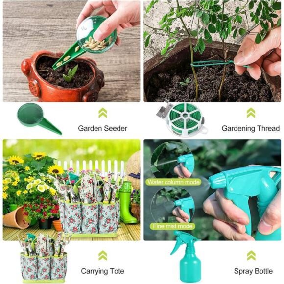 Gardening Tool Set - 13 PCS Heavy Duty Aluminum Gardening Tools Kit Floral Print - Picture 6 of 16